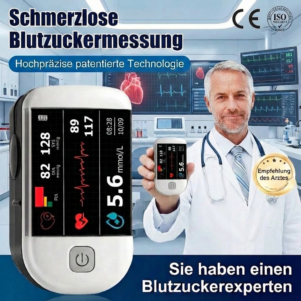 【💖Nicht-invasives Blutzucker- und Sauerstoffmessgerät】🪡Keine Nadeln erforderlich -⏱️Schnelle Messung in 3 Sekunden -✨99% Genauigkeit -👍Kompakt und tragbar