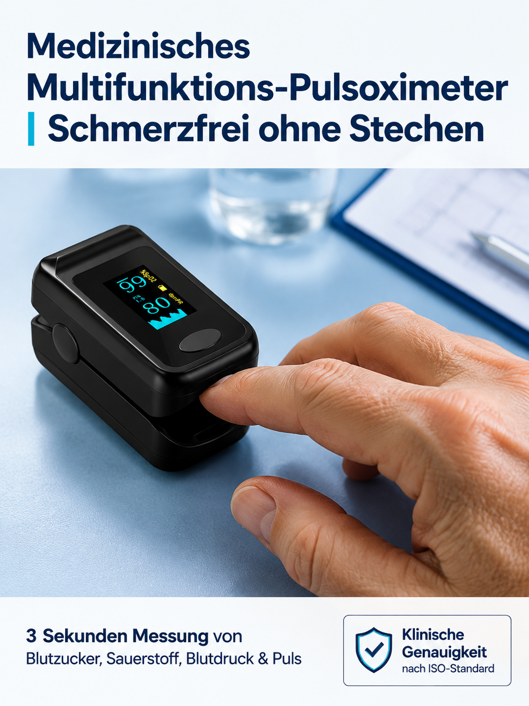 【🎁Nicht-invasives Fingerclip-Blutzucker- und Sauerstoffmessgerät】💖Kein Fingerstechen nötig -⏱️Messung in 3 Sekunden -✨Genauigkeit bis zu 99% -🌟Einfach zu bedienen, kompakt und tragbar.