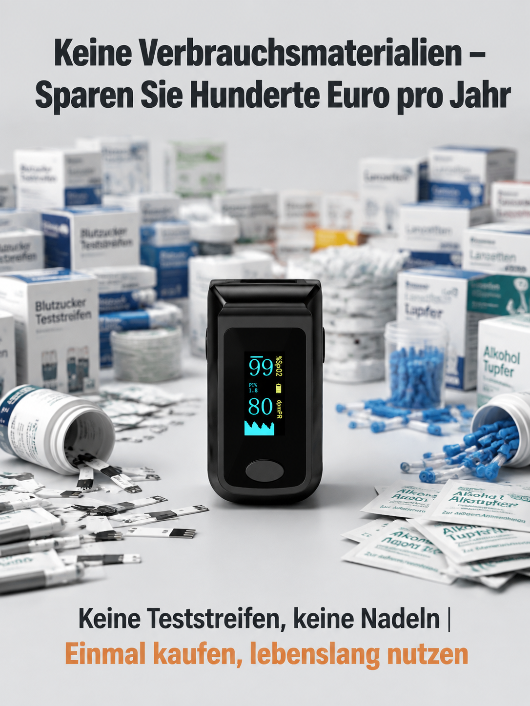 【🎁Nicht-invasives Fingerclip-Blutzucker- und Sauerstoffmessgerät】💖Kein Fingerstechen nötig -⏱️Messung in 3 Sekunden -✨Genauigkeit bis zu 99% -🌟Einfach zu bedienen, kompakt und tragbar.