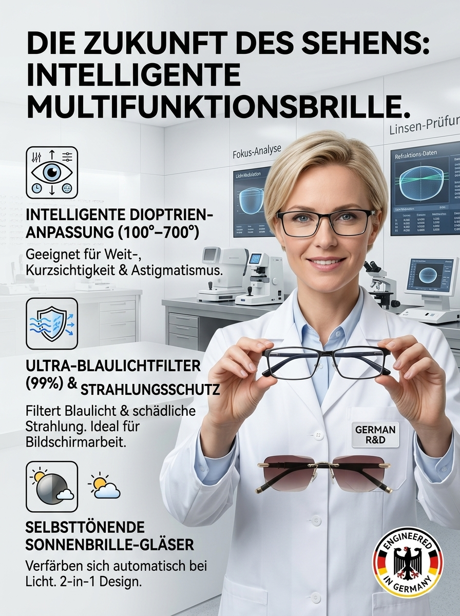 【Von renommierten Augenkliniken gemeinsam entwickelt】Automatische Fokus- und Farbwechsel-Brille mit Blaulichtschutz