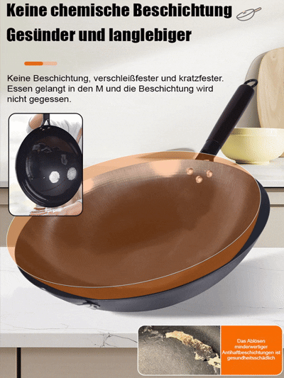 【Ohne Beschichtung, gesünder】Handgehämmerte Eisenpfanne