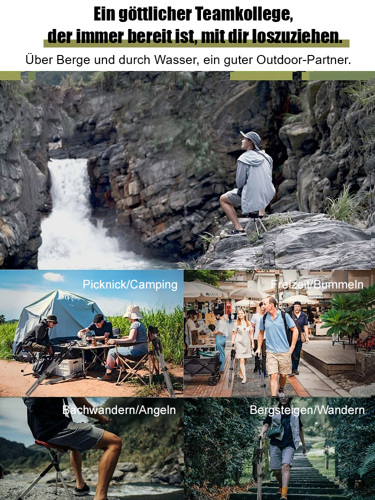 【In einer Sekunde zum Stuhl umwandelbar】Outdoor-Gehstockstuhl