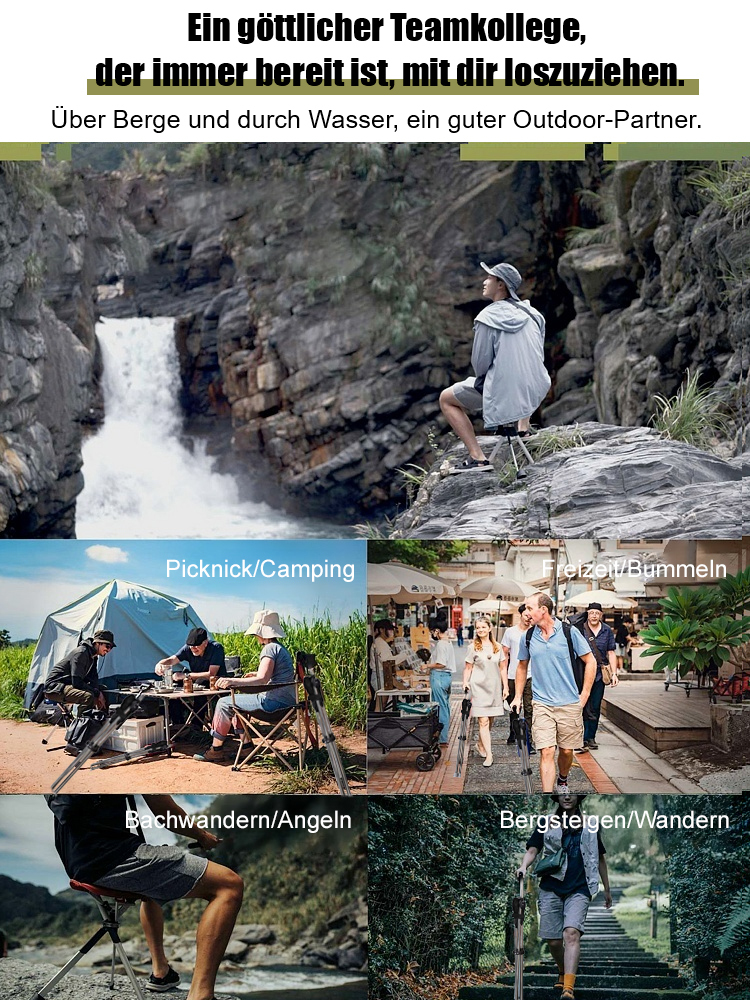 【In einer Sekunde zum Stuhl umwandelbar】Outdoor-Gehstockstuhl