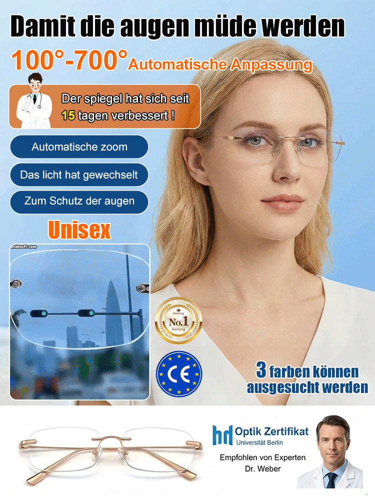 Photochrome, rahmenlose Gleitsichtbrille ohne Rand【Unisex】