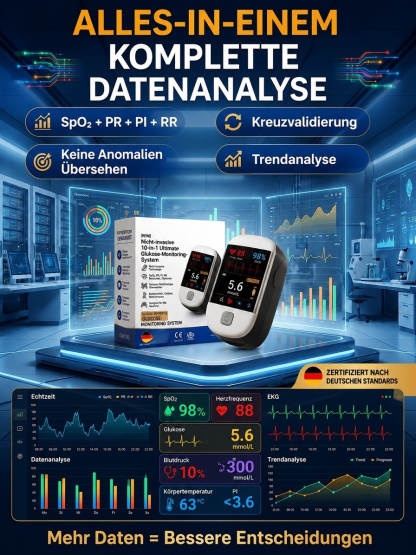 【Tragbares Blutzucker- & Pulsoximeter】3-Sekunden-Messung - 99 % Genauigkeit – ISO-geprüft