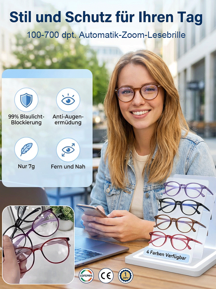 Blaulichtfilter-Brille mit Autofokus für Nah- und Fernsicht