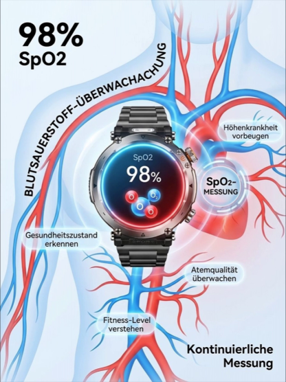 Smartband, Uhr, Kompass, Sportfunktionen, Taschenlampe, Herzfrequenzmesser