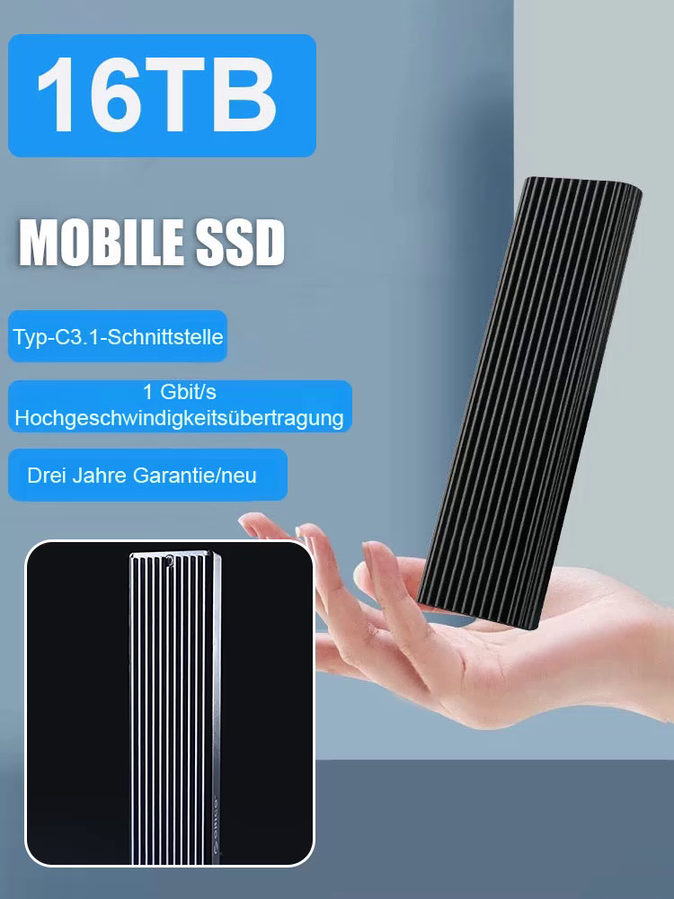 【🔥16TB Mini-Festplatte mit großer Kapazität】💌8-Sekunden-Übertragung -💖Plug-and-Play -🖐️Handflächengröße -💻Kompatibel mit verschiedenen Geräten