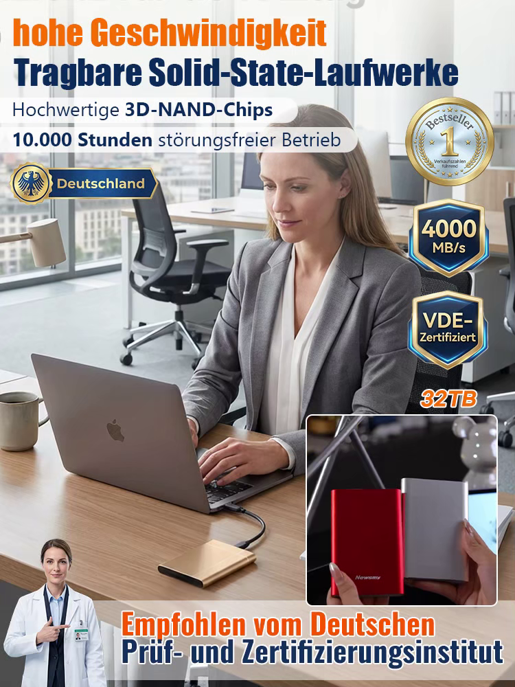 Dresden Tech Pro 32TB Hochsicherheits-Speicher ✨IP67 Datentresor✨Plug & Play für Windows & Mac