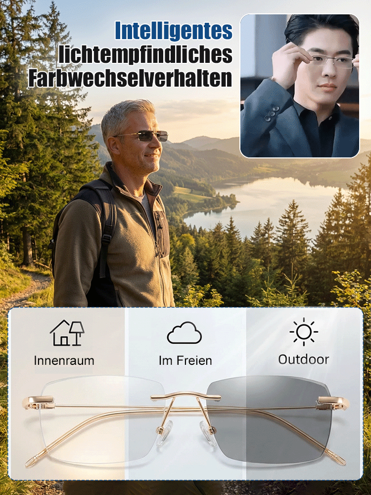 Photochrome, rahmenlose Gleitsichtbrille ohne Rand【Unisex】
