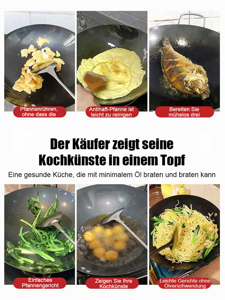 【Ohne Beschichtung, gesünder】Handgehämmerte Eisenpfanne