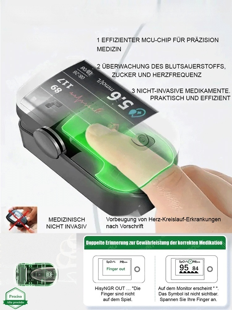 【Ohne Nadelstich】Fingerclip-Blutzucker- und Sauerstoffmessgerät