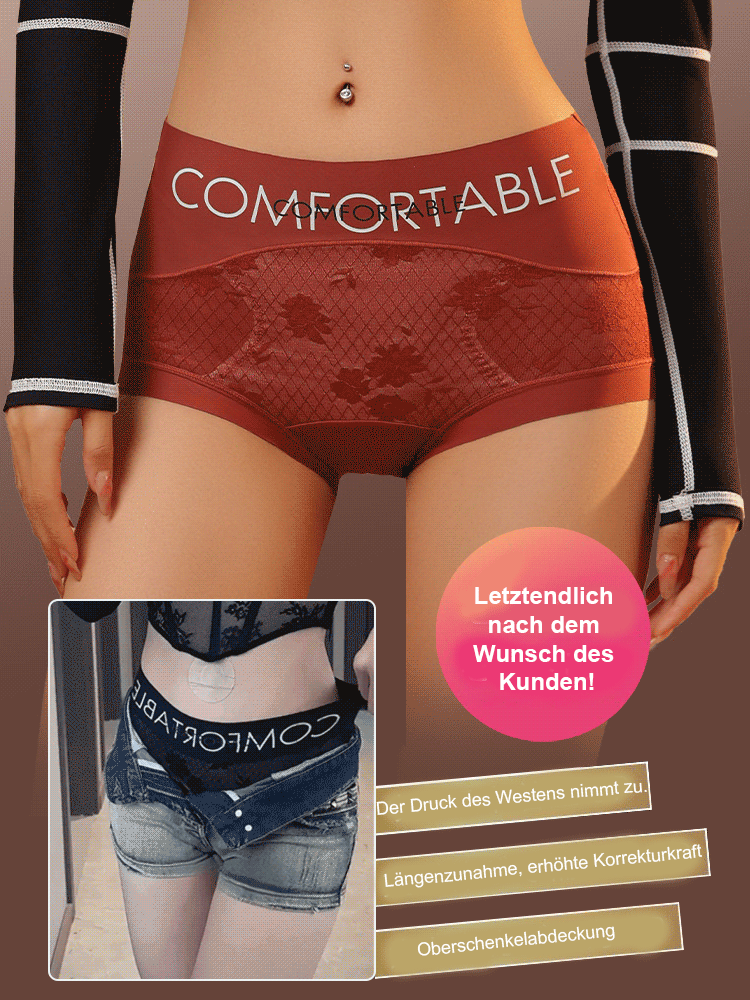 Taillenhohe, bauchformende Spitzenunterhose