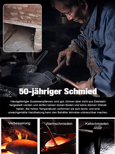 【Ohne Beschichtung, gesünder】Handgehämmerte Eisenpfanne
