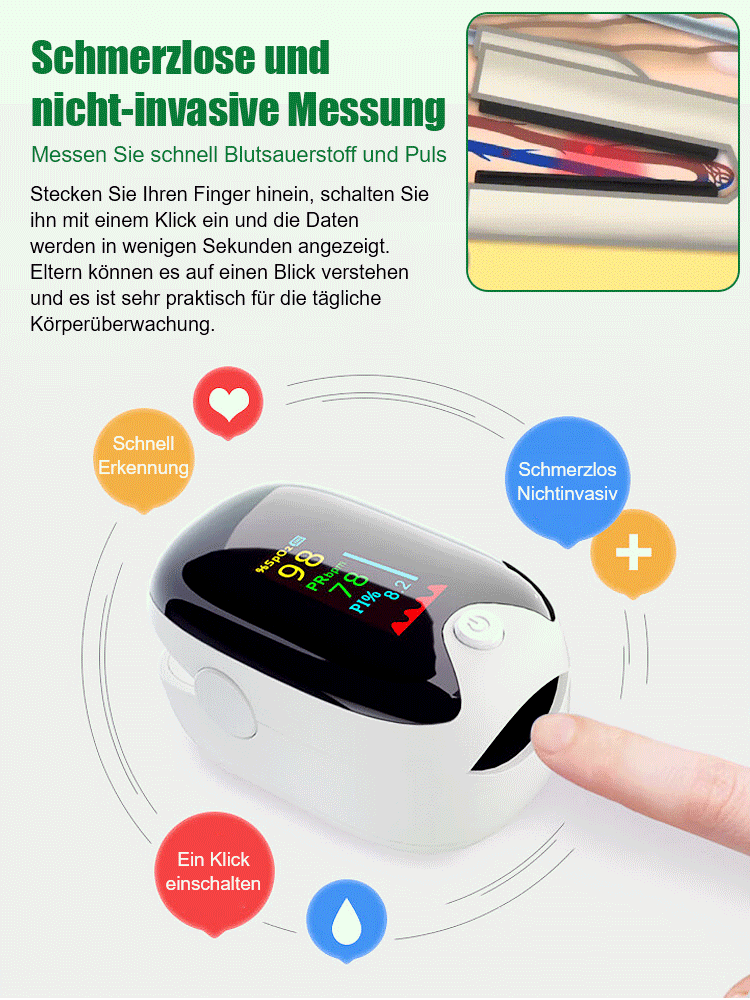 Nicht-invasives Finger-Clip Herzfrequenz- und Pulsoximeter