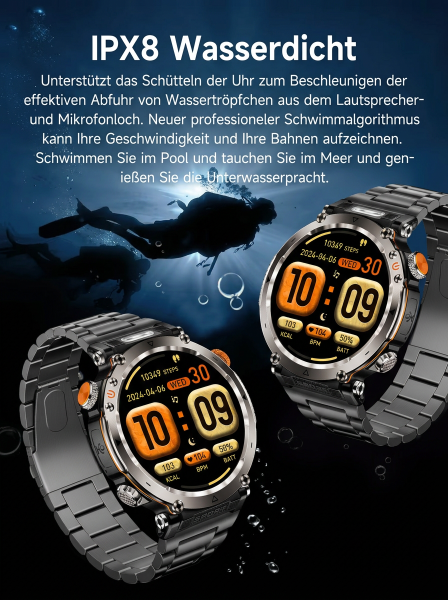 Smartband, Uhr, Kompass, Sportfunktionen, Taschenlampe, Herzfrequenzmesser