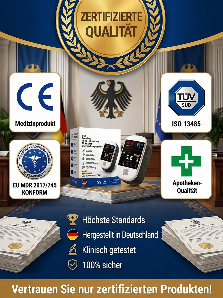 【Tragbares Blutzucker- & Pulsoximeter】3-Sekunden-Messung - 99 % Genauigkeit – ISO-geprüft