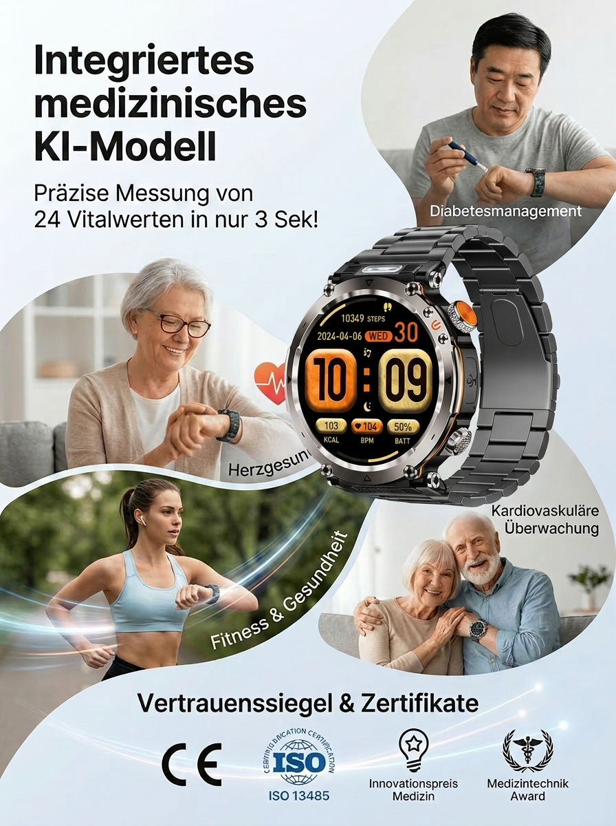 Smartband, Uhr, Kompass, Sportfunktionen, Taschenlampe, Herzfrequenzmesser