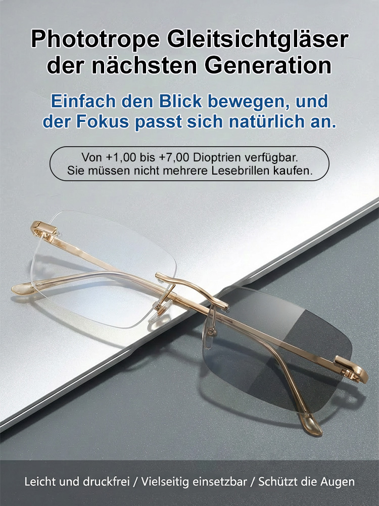 Photochrome, rahmenlose Gleitsichtbrille ohne Rand【Unisex】