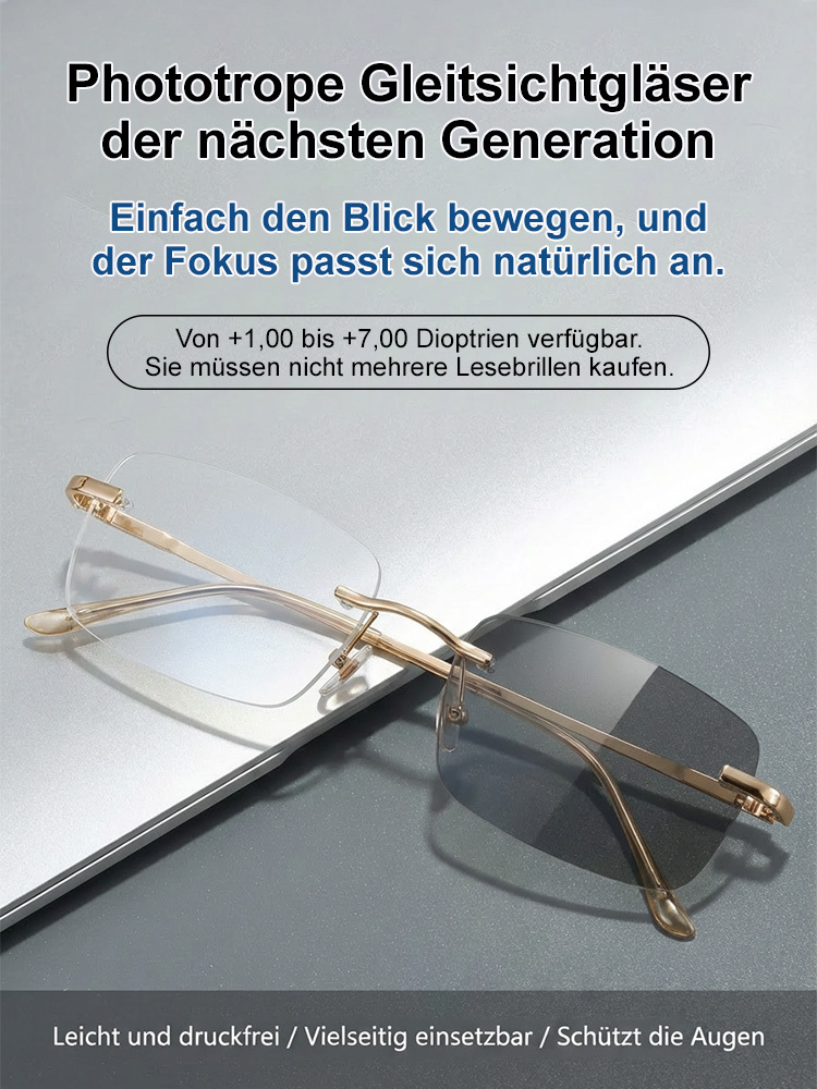 Photochrome, rahmenlose Gleitsichtbrille ohne Rand【Unisex】
