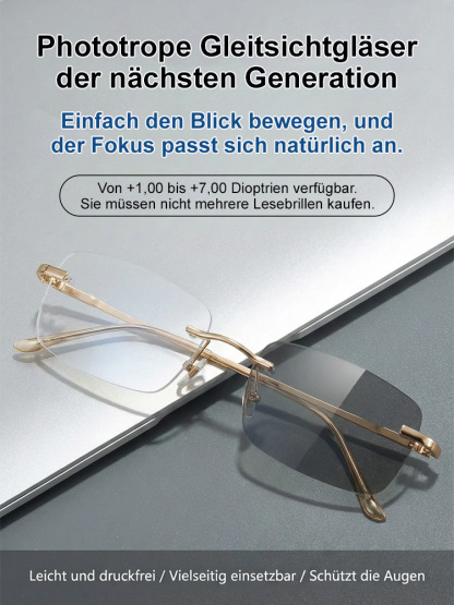 Photochrome, rahmenlose Gleitsichtbrille ohne Rand【Unisex】