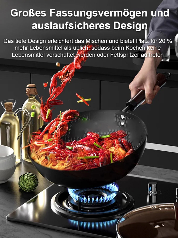 【Ohne Beschichtung, gesünder】Handgehämmerte Eisenpfanne