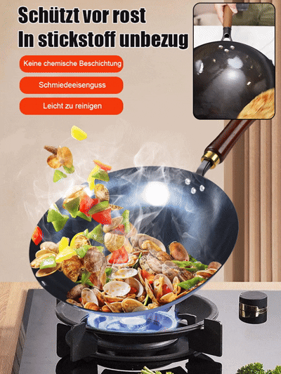 【Ohne Beschichtung, gesünder】Handgehämmerte Eisenpfanne