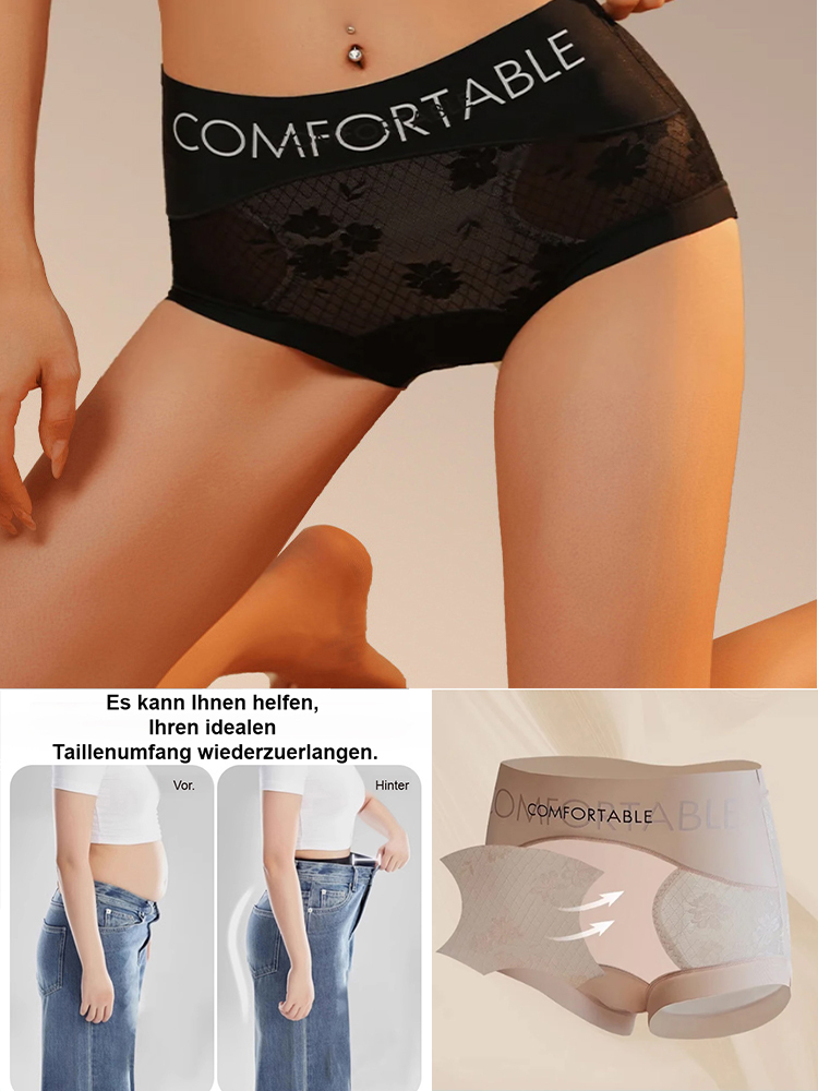 Taillenhohe, bauchformende Spitzenunterhose