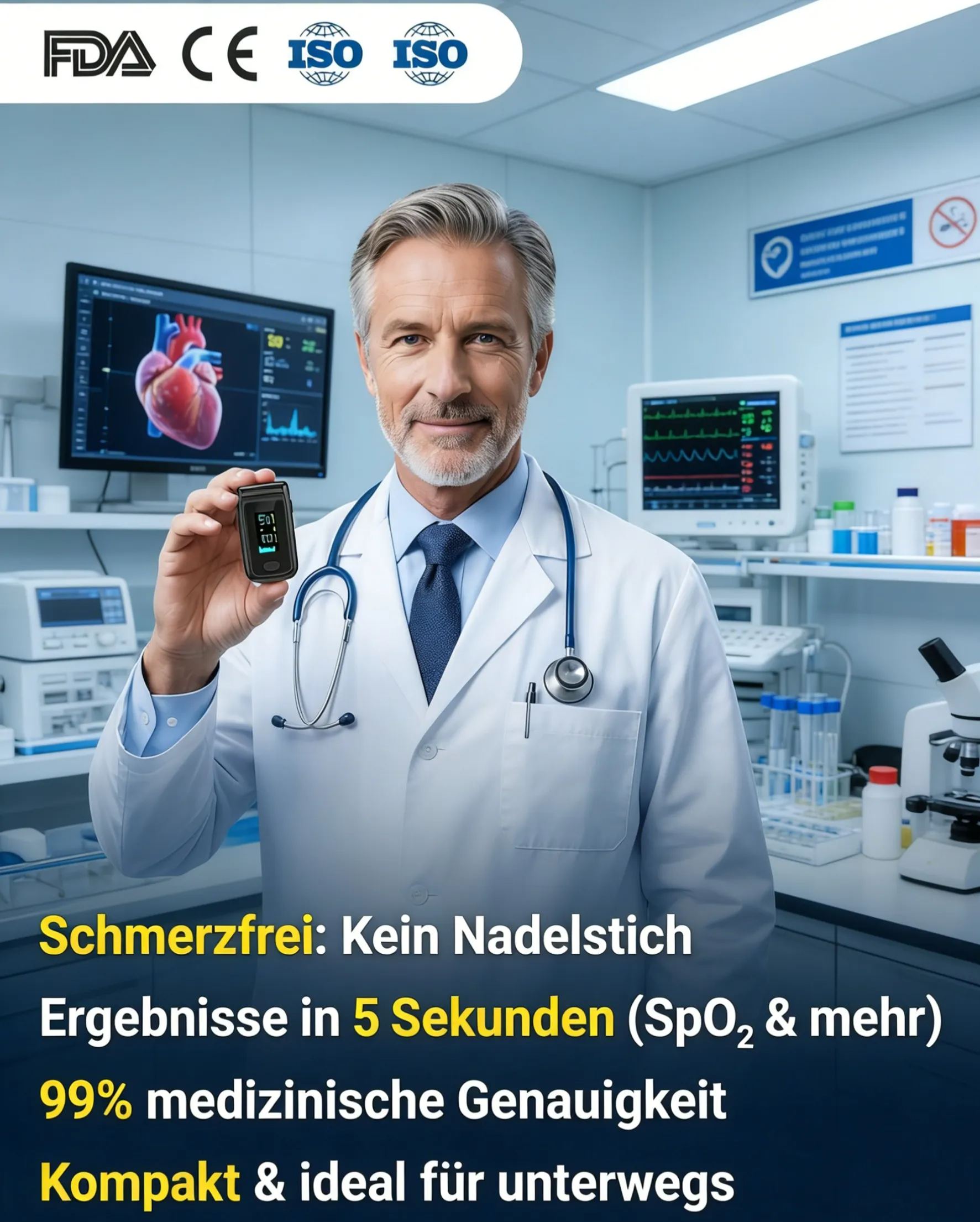 【🎁Nicht-invasives Fingerclip-Blutzucker- und Sauerstoffmessgerät】💖Kein Fingerstechen nötig -⏱️Messung in 3 Sekunden -✨Genauigkeit bis zu 99% -🌟Einfach zu bedienen, kompakt und tragbar.