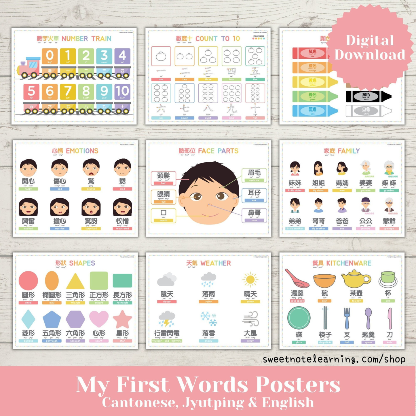 Bilingual Chinese First Words Posters