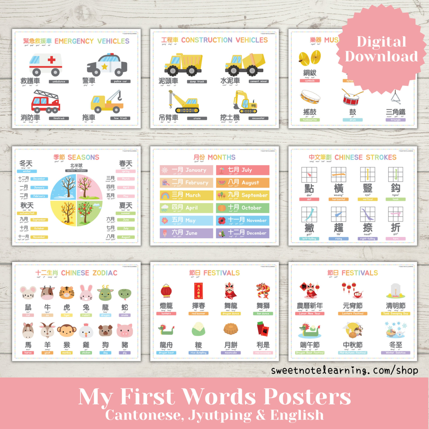 Bilingual Chinese First Words Posters