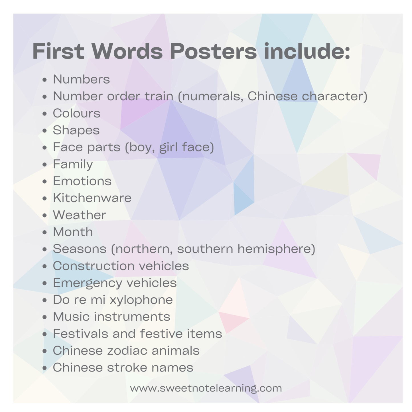 Bilingual Chinese First Words Posters
