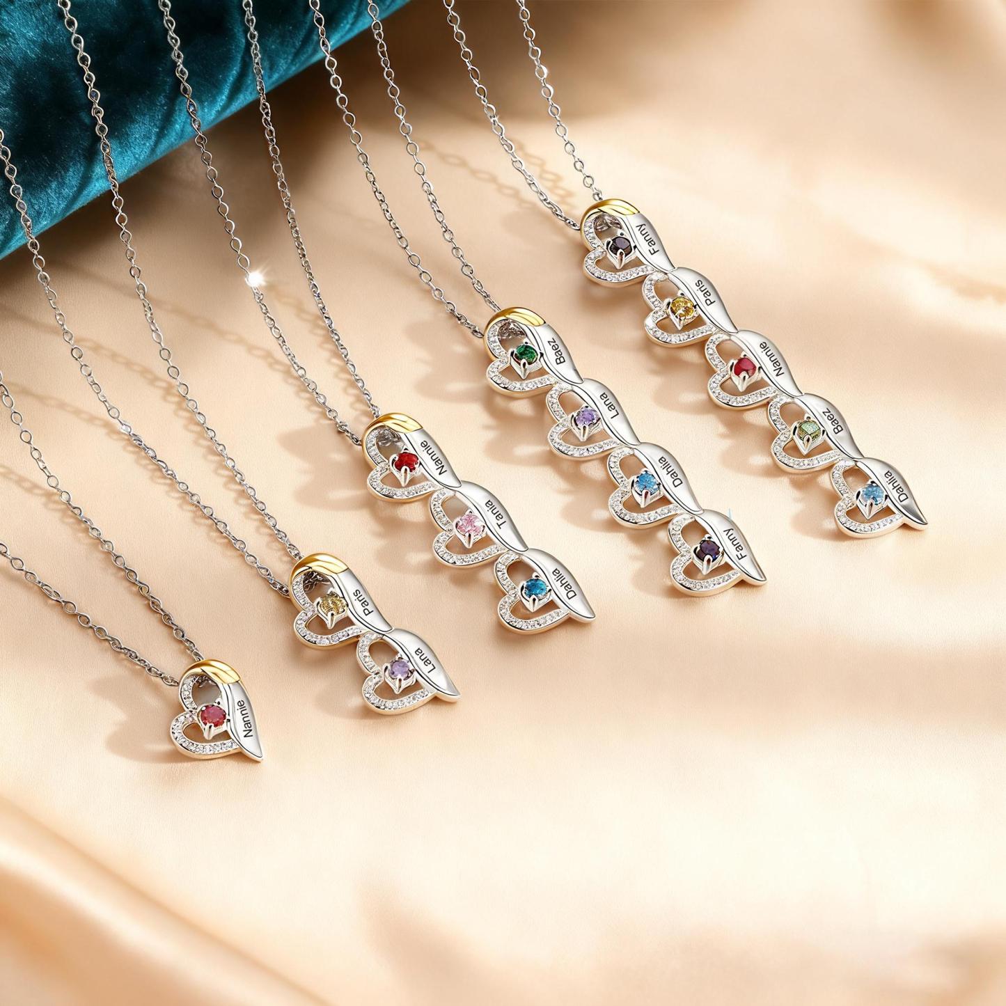 Personalized Heart Pendant Necklace Custom 1-8 Birthstones & Names For Women