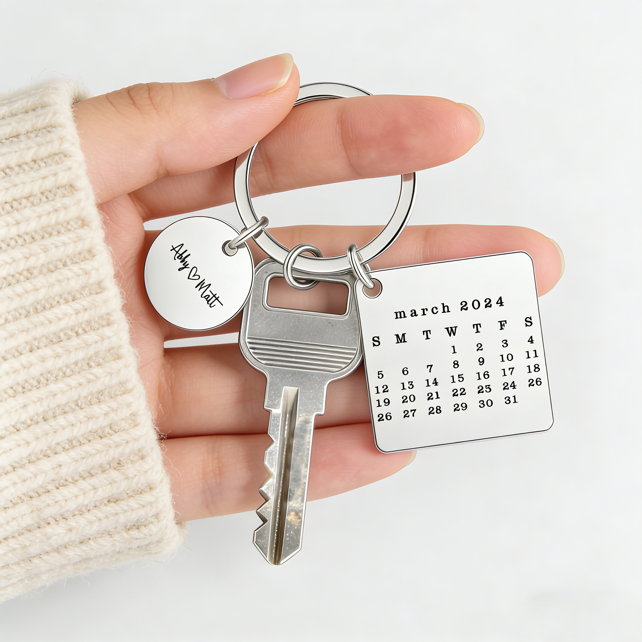 Personalized Calendar Keychain Custom Date & Text Keyring Gifts for Couple
