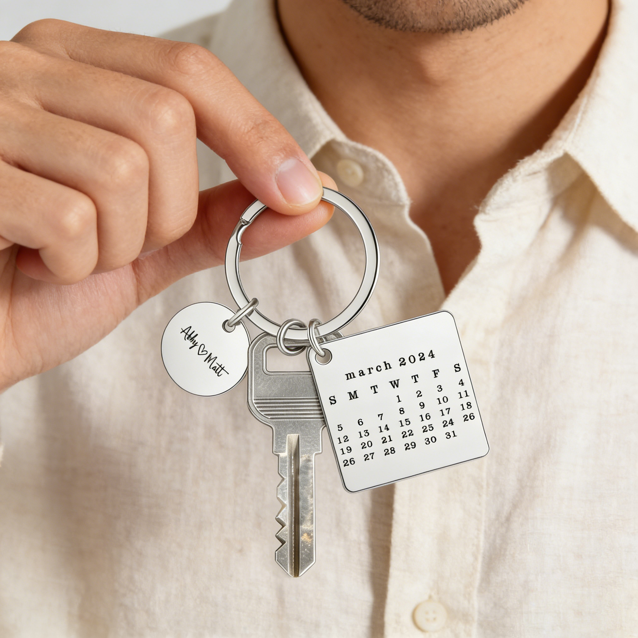 Personalized Calendar Keychain Custom Date & Text Keyring Gifts for Couple
