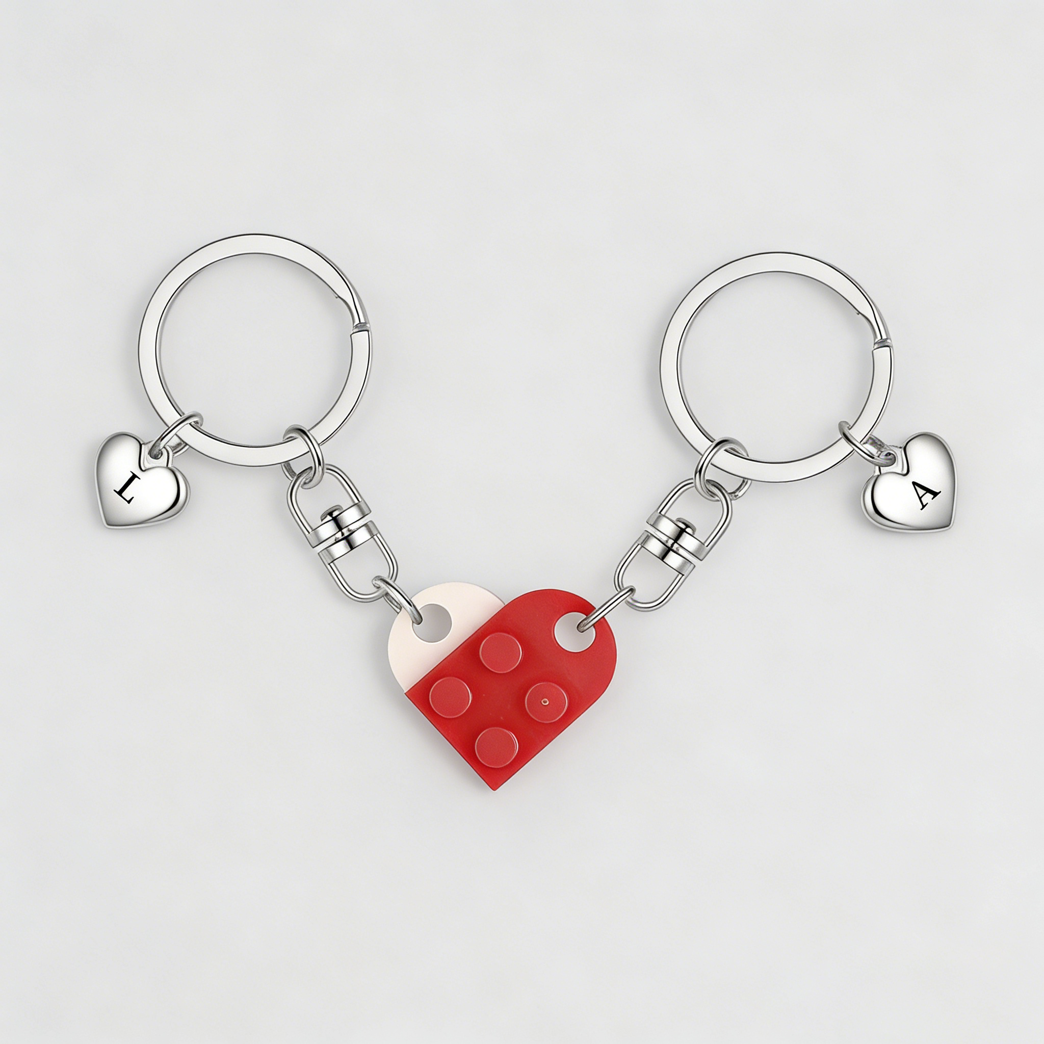Brick Heart Keyring Set Custom 2 Letters Matching Couple Keychain Valentine's Day Gifts For Couples/Friends