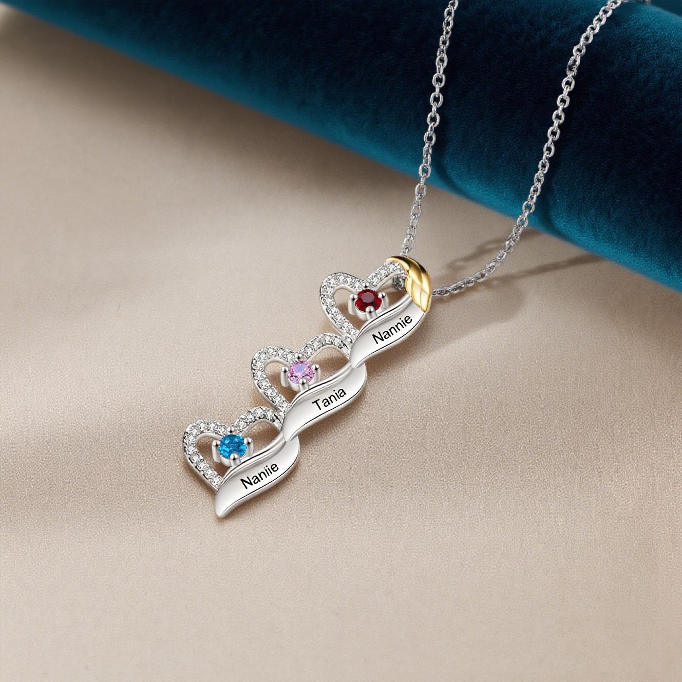 Personalized Heart Pendant Necklace Custom 1-8 Birthstones & Names For Women