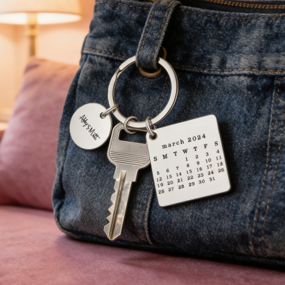 Personalized Calendar Keychain Custom Date & Text Keyring Gifts for Couple