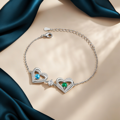 Personalized Heart Charm Bracelet With 2-6 Birthstones