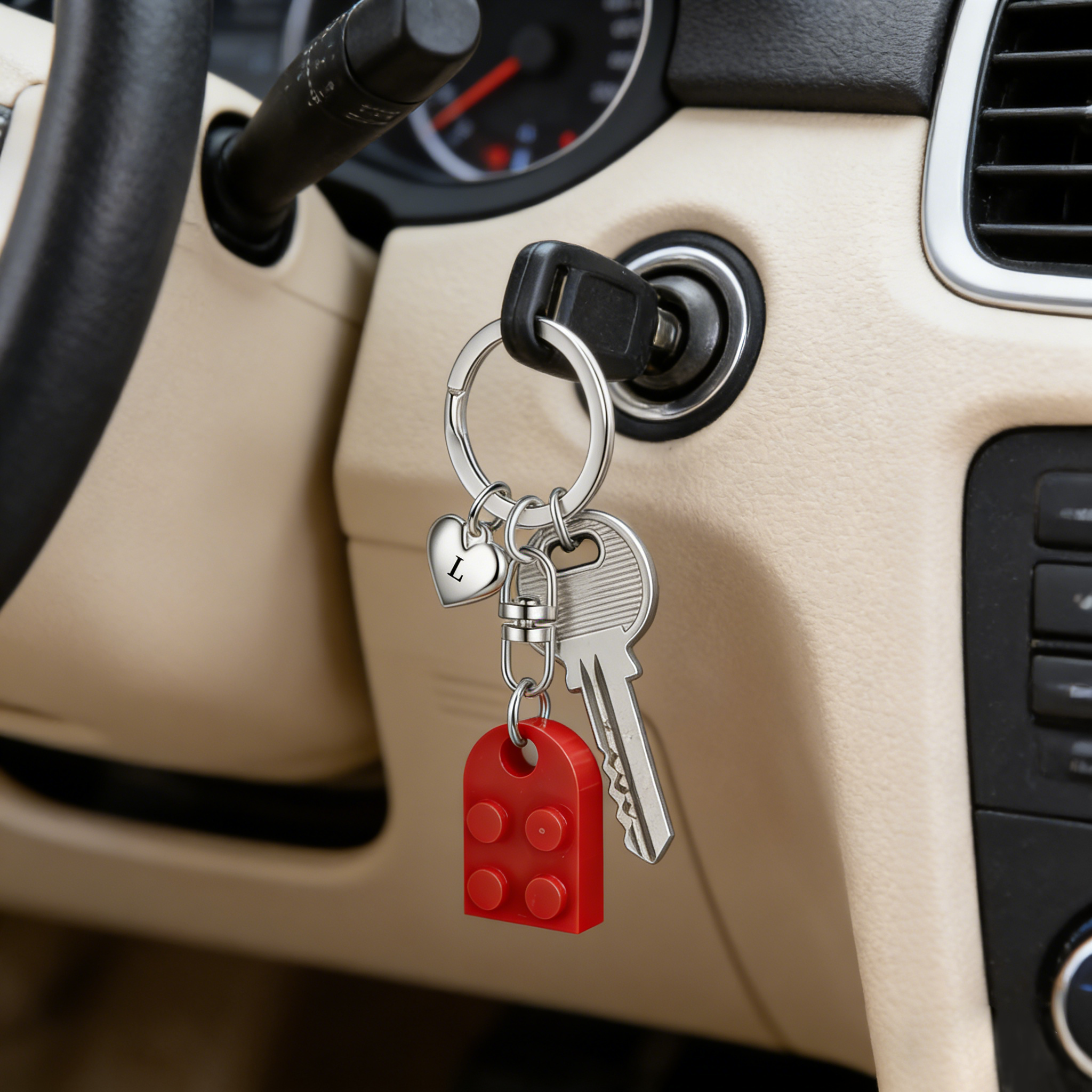 Brick Heart Keyring Set Custom 2 Letters Matching Couple Keychain Valentine's Day Gifts For Couples/Friends