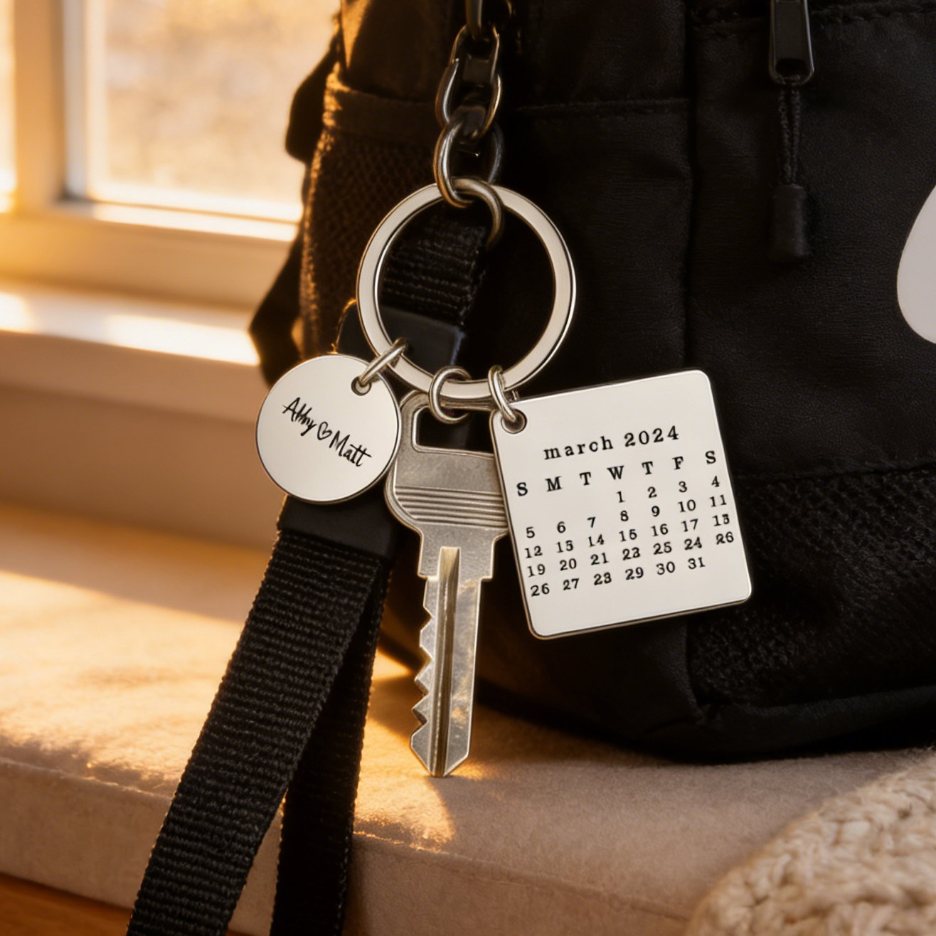 Personalized Calendar Keychain Custom Date & Text Keyring Gifts for Couple