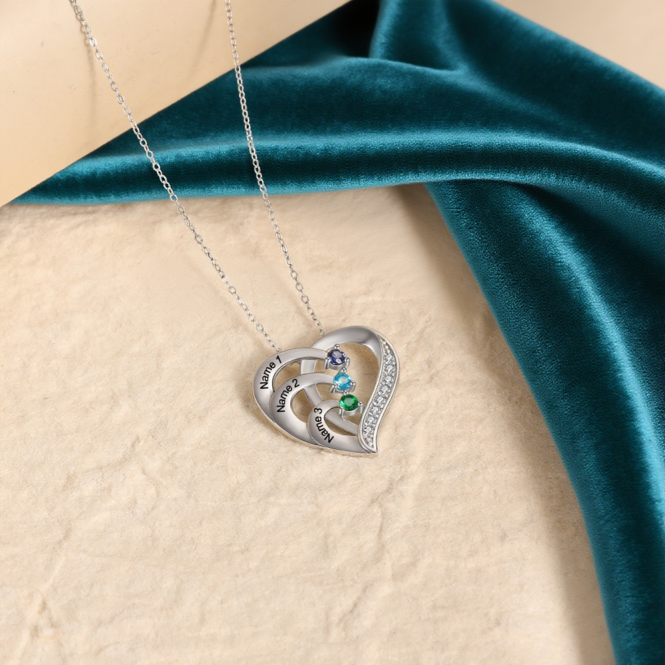 Personalized S925 Necklace Engraved 2-4 Names and Birthstones