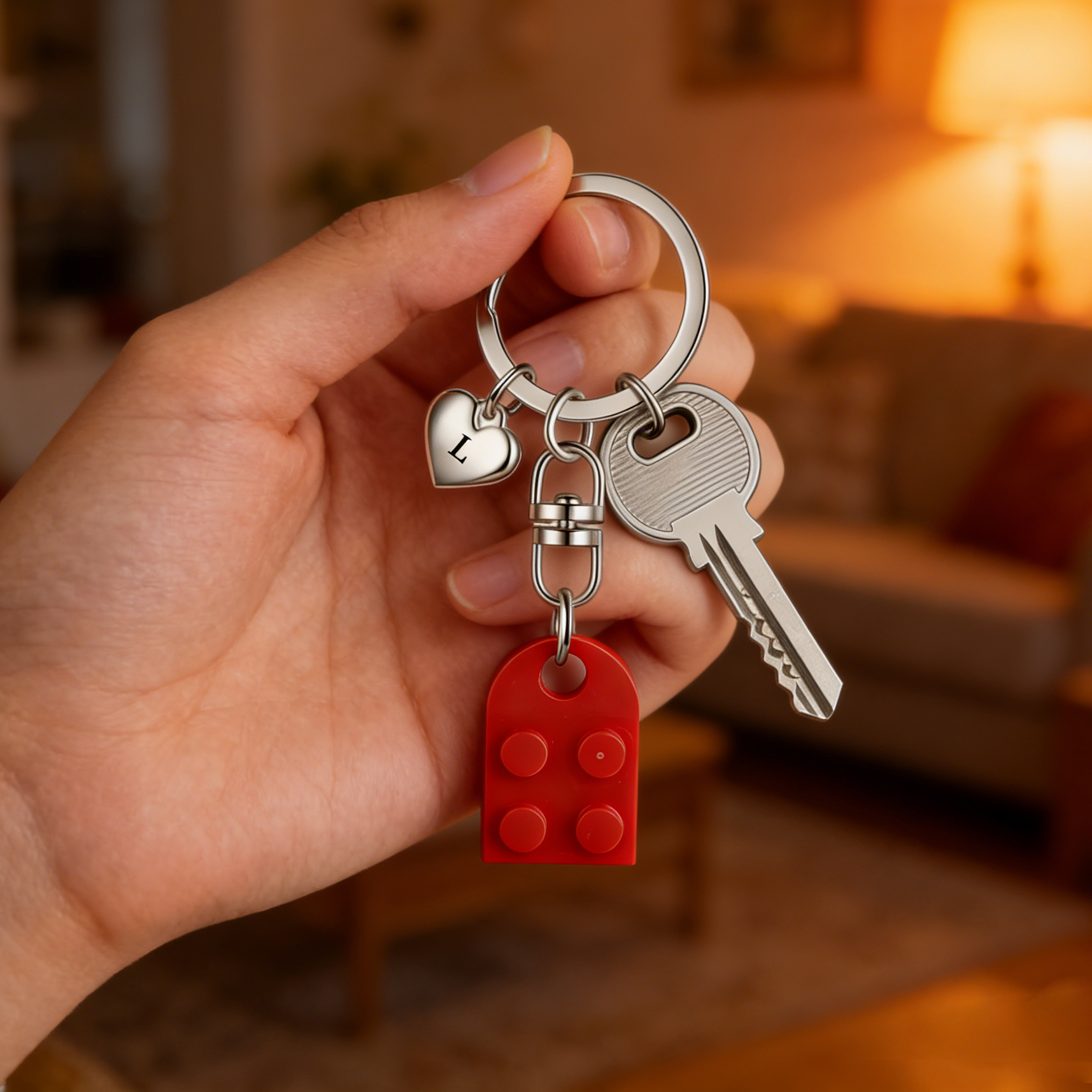Brick Heart Keyring Set Custom 2 Letters Matching Couple Keychain Valentine's Day Gifts For Couples/Friends