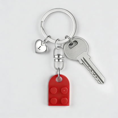 Brick Heart Keyring Set Custom 2 Letters Matching Couple Keychain Valentine's Day Gifts For Couples/Friends
