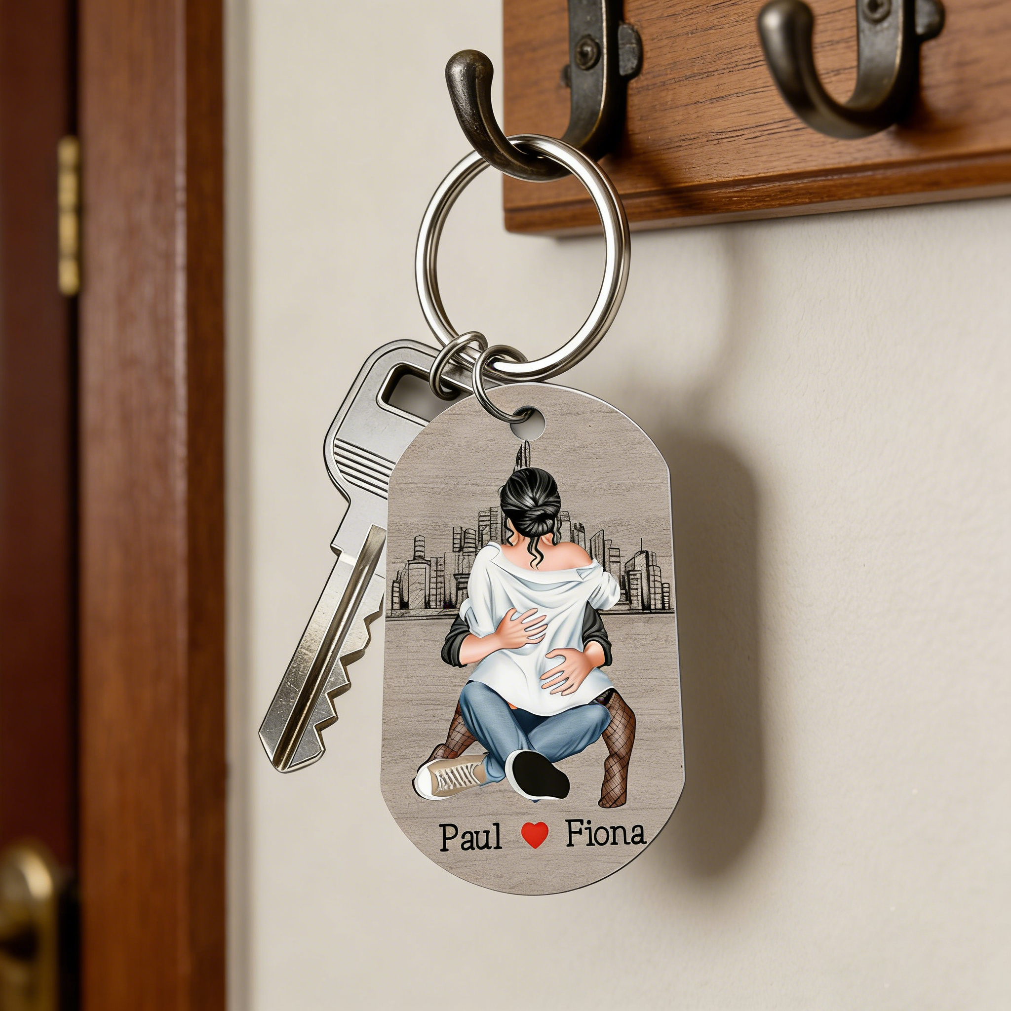 Personalized Couple Keychain Custom 2 Names Keyring "Get Home Safe" Stainless Steel Keychain