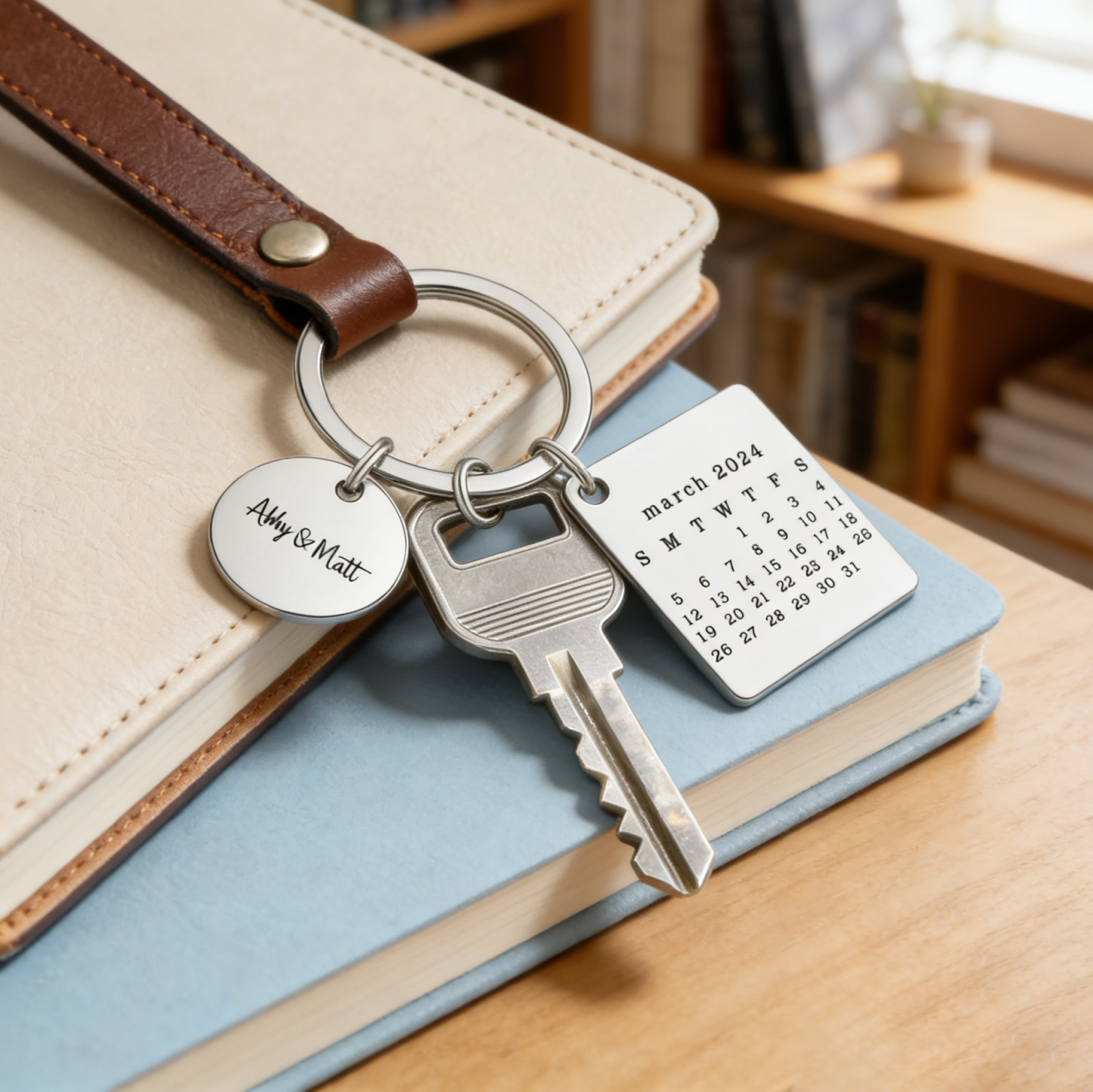 Personalized Calendar Keychain Custom Date & Text Keyring Gifts for Couple