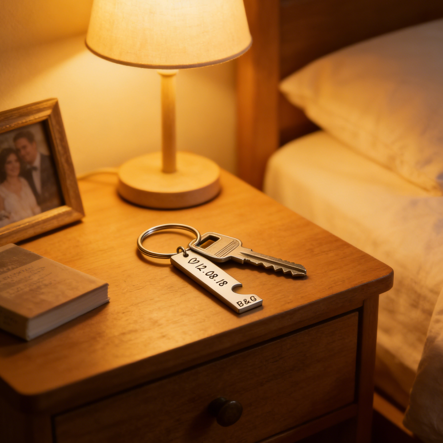 Heart Keychain Set Personalized Date Initial Matching Couple Gifts