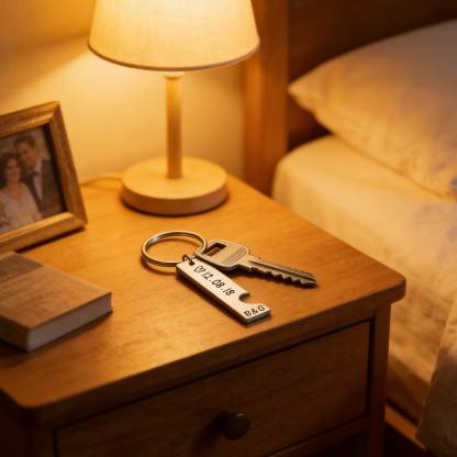 Heart Keychain Set Personalized Date Initial Matching Couple Gifts