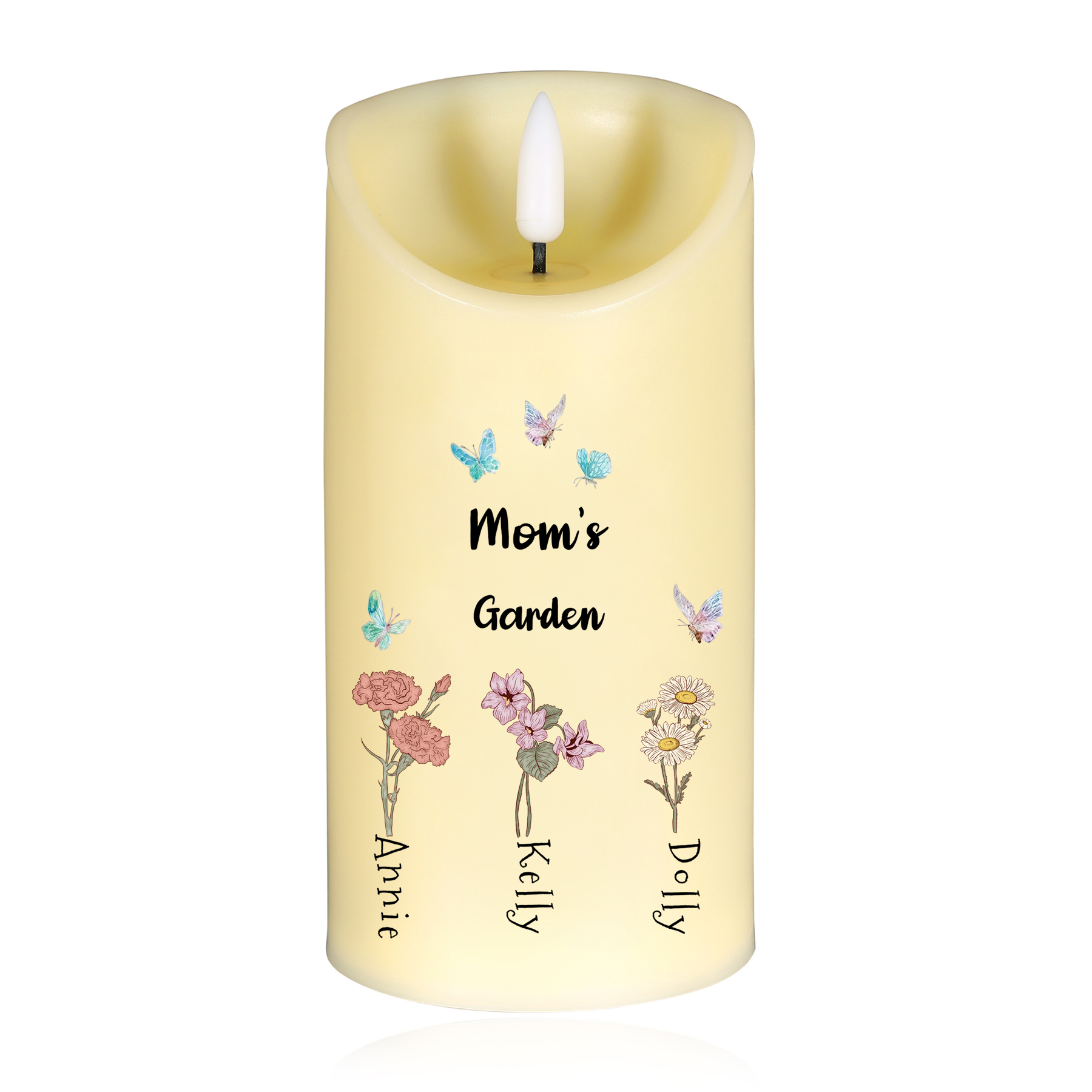 Personalized LED Flameless Candle, Custom 2 Texts & 1-6 Names Floral Gift For Her | Lorajewel
