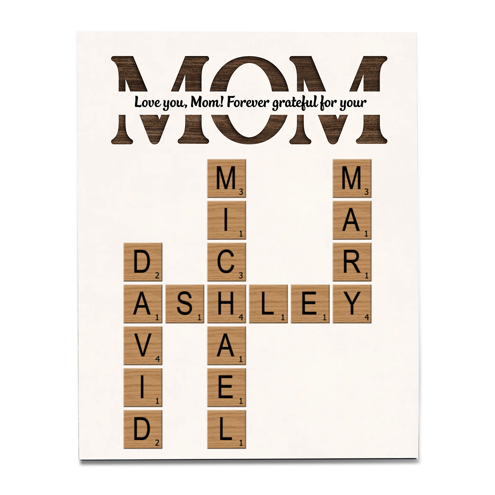 Personalized Crossword Wooden Ornament, with Custom Text & Name Ornament Gift for Mom | Lorajewel